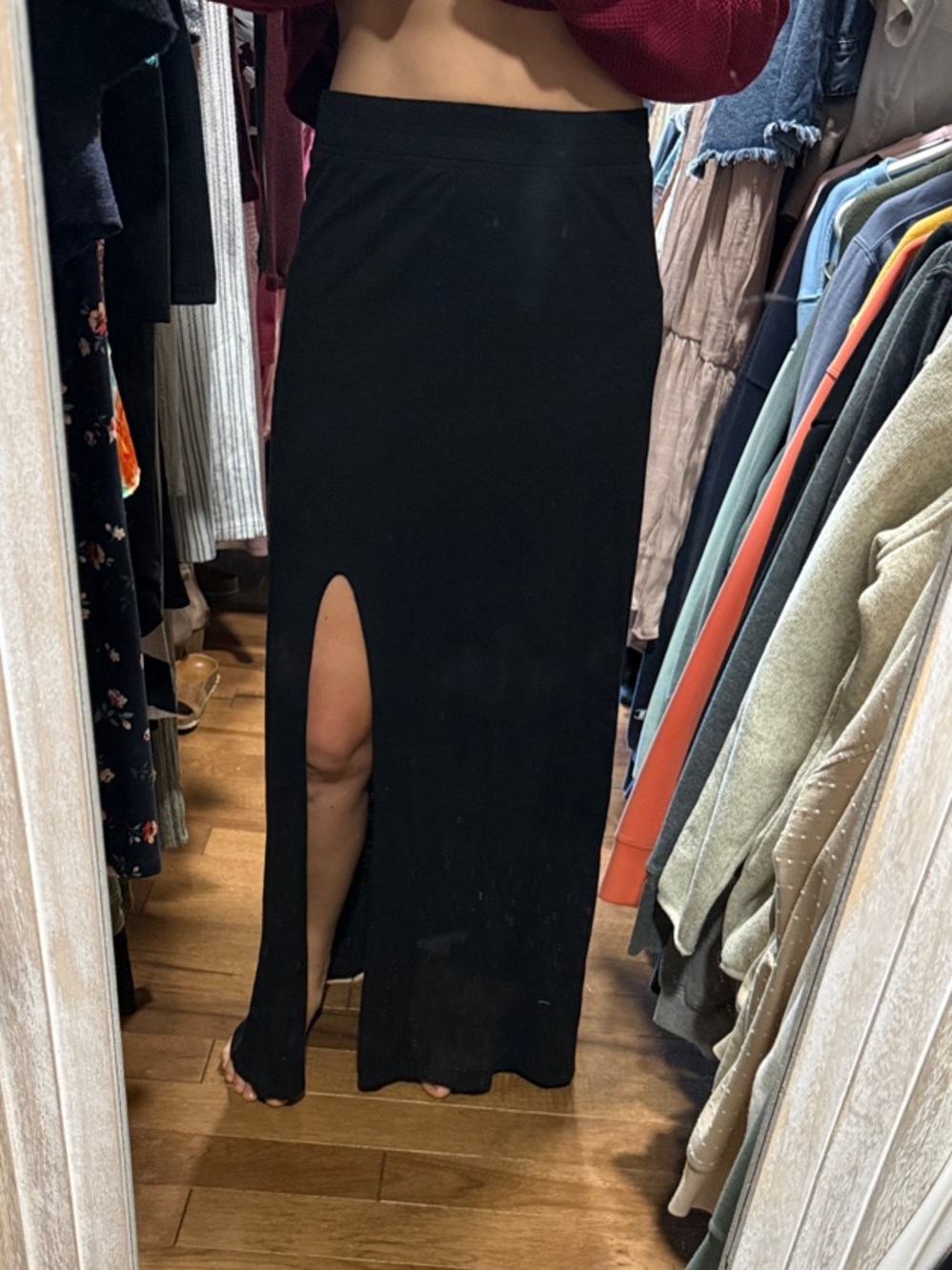 NWOT American Eagle Black Maxi Skirt with Front Slit - Women